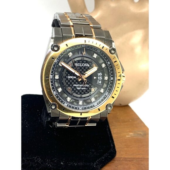 Bulova Men's Watch Precisionist 98D149 Diamond Dial Date Grey & Rose Gold Steel - Picture 14 of 15